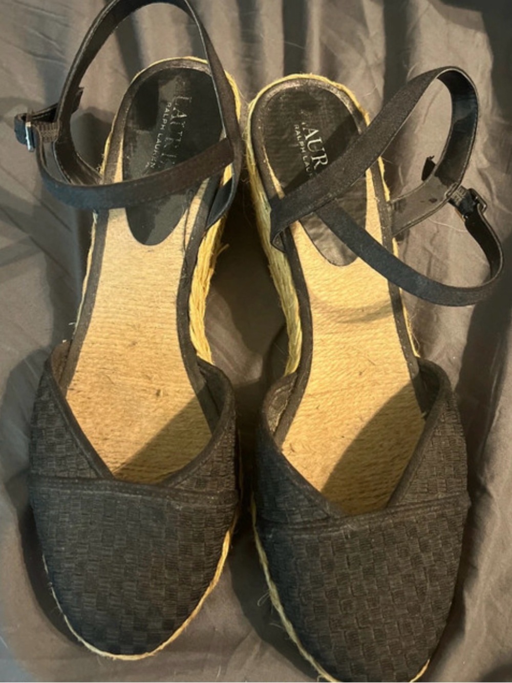 Lauren Ralph Lauren Black Espadrille Wedge Sandals with Ankle Strap